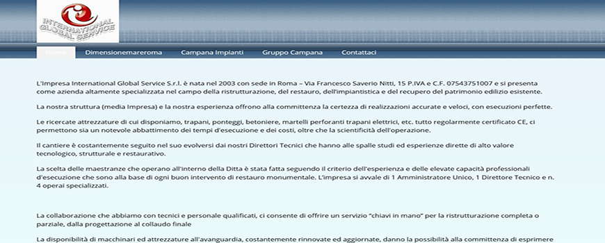 Screenshot sito International Global Service